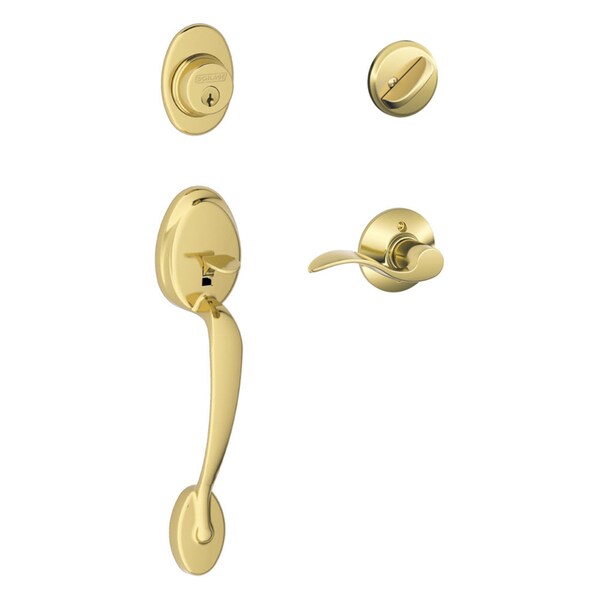 Schlage Plymouth / Accent Bright Brass Single Cylinder Handleset and Knob Right or Left Handed F60VPLY505ACC - main